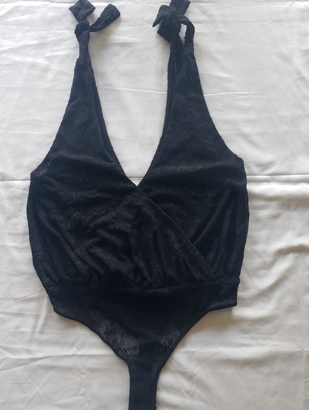 FP - Black Lace Tie-Shoulder Bodysuit